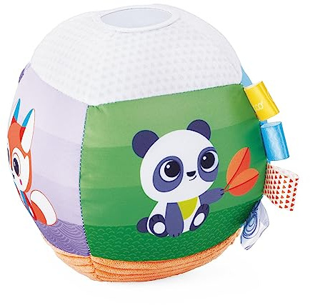 Chicco Pelota Musical de Tela Suave, Bola de Peluche con Diferentes Tejidos y Etiquetas, Sonidos y Melodías al Rodar, Adecuado Primeros Pasos y Primeras Actividades del Bebés, Multicolor, 0-18 Meses