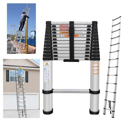 16.4ft/5M Multi-Purpose Extendable Aluminum Ladders, Folding Telescoping Ladder Extendable Portable Loft Ladder with Non-Slip Feet, Portable Loft Ladder Lightweight, Max Load 150kg/330lb