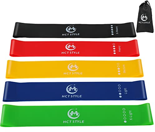 HCT STYLE Kit Bandes de Résistance Musculation – 5 Niveaux en Latex Naturel, Bandes Élastiques Fitness pour Entraînement à la Maison, Yoga & Pilates, avec Guide et Sac