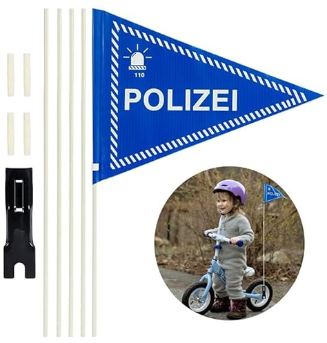 BEIMEIII Fahrradwimpel Jungen Kinder Polizei 150cm mit Befestigungswinkel Polizei-Fahrradfahne Verstellbare Sicherheitswimpel Für Kinderfahrrad (Blau)