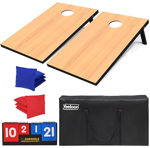 Cornhole Set, Heckklappengröße Cornhole Boards mit 8 Sitzsäcken und Tragetasche, 0.9 m x 0.6 m Maisloch, Outdoor-Spiel-Wurfbrett für Erwachsene Outdoor-Aktivitäten (Natur)