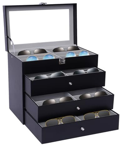 Scatola Per Occhiali, 4 Livelli, Contenitore Per 24 Occhiali, Cassetto Estraibile, Supporto Per Occhiali Da Sole, Adatto Per Riporre Occhiali, Occhiali Da Sole, Bracciali