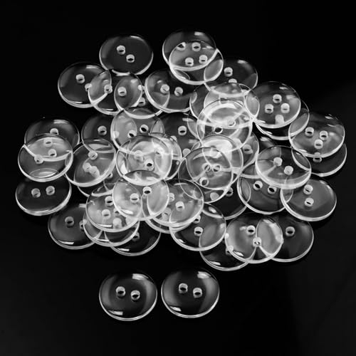 50 Stück Transparent Knöpfe, 15 mm Reversibel zum Annähen, 2 Löcher Buttons für Bekleidung, Bettwäsche, Handwerk und Nähen