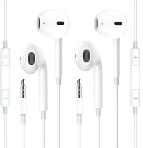 2 Pack Auriculares Intrauditivos con Cable Micrófono y Control de Volumen, Auriculares Estéreo con Aislamiento de Ruido y Conector Universal de 3,5 mm para Samsung, iPhone, iPod, PC, Tabletas, etc.