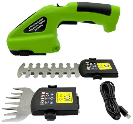 gibxiyza Taille-haie sans fil 2 en 1 et cisaille à gazon sans fil avec poignée antidérapante - Moteur puissant rechargeable - Coupe-herbe électrique portable - Cisaille à haie - Vert