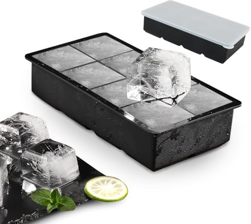Stampo per cubetti di ghiaccio in silicone XXL, grandi cubetti di ghiaccio con coperchio, 2 pezzi (8 stampi per cubetti di ghiaccio con coperchio)