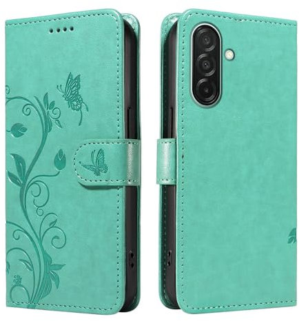 XINNI Case for Samsung Galaxy A36, Apricot Flower Tree Butterfly Embossed PU Leather Wallet Cover, Green