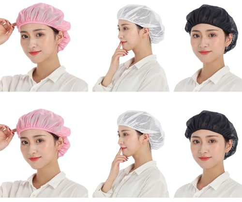 6 Stück Netz-Plopping-Kappe Atmungsaktiv Haarnetz Zum Schlafen,Haarnetze für Locken, Nachthaarhüte,Plopping-Netz mit Kordelzug,Passt für Alle Haarlängen, Einweg,mit Kordelzug(Schwarz + Rosa + Weiß)