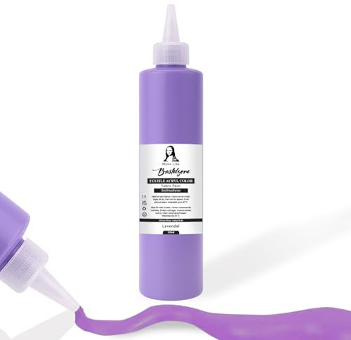 Stofffarbe 500ml. Waschfeste Textilfarbe. T-Shirt Farbe für helle Stoffe. Waschmaschinenfest, Waschbeständig. Textilmalfarbe, Stoffmalfarbe Fixierung durch Bügeln (Lavendel)