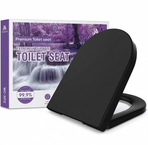Black Toilet Seat, D Shaped Soft Close, Quick Release, Easy Clean and Install, Antibacterial Advanced Thermoplastic Environmentally Friendly Material, Durable and Sturdy, Modern Simplicity, Universal
