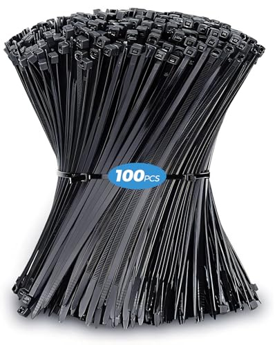 Black Cable Ties - 300mm x 3.6mm, 100 Pack Heavy Duty Strong Premium Nylon Zip Ties, Multi-Purpose Long Plastic Tie Wraps for Home and DIY