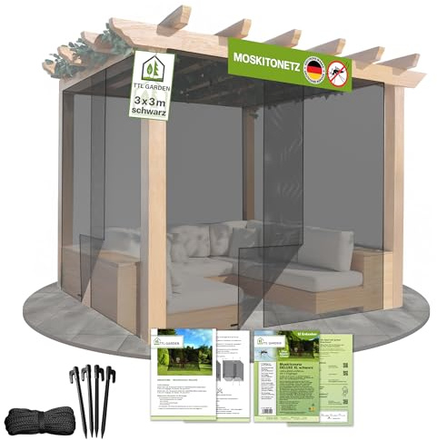 TTL GARDEN Mosquitera Deluxe XL, 300 x 300 x 250 cm, color negro, malla fina de 0,07 mm, 2 entradas, resistente a los rayos UV y transpirable, protección contra insectos