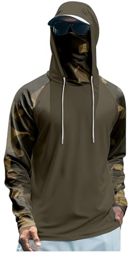 HSUAYEUD Hommes Sweats à Capuche Anti Uv UPF 50+ Protection Solaire T-Shirt à Manches Longues Sweats Léger Respirant Fonctionnel Rashguard à Manches Pullover Marron XL
