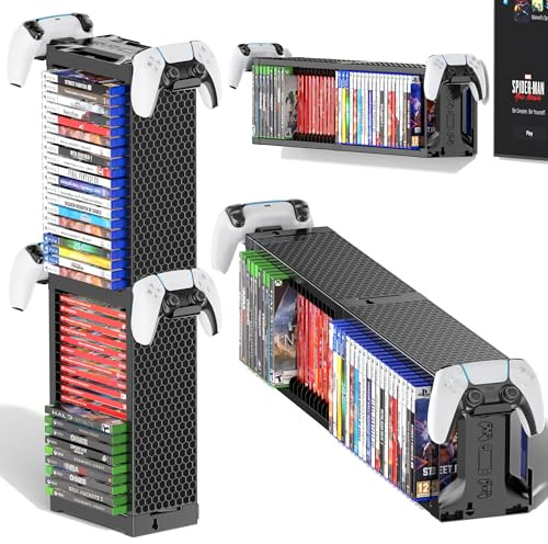 Video Game Storage Tower, Universal Game Holder Rack for PS5/PS4/ XBOX One/Series/Nintendo Switch Games Disc, Game Organizer Shelf Display Stand for Wall Mount/Desk/Floor with Controller Holder