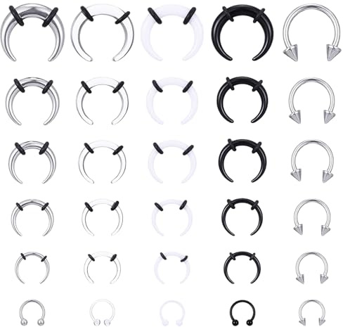 Yolev 30Pcs Septum Pincher Tapers Set 16G-6G Septum Stretching Kit Acrylic Stainless Steel C Shape Horseshoe Septum Piercing Jewelry Nose Rings Ear Cartilage Tapers for Ears Women Men