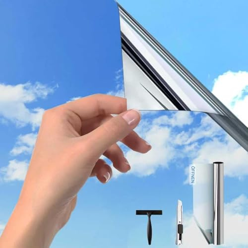 Protector de pantalla UV (plata 100 x 600 cm) | lámina de espejo para ventana protección contra el calor | protector solar para ventana interior o exterior | lámina de espejo autoadhesiva sin dejar
