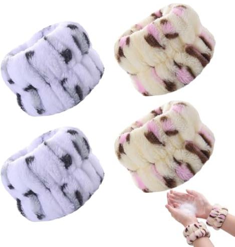 2 Par Muñequeras Toalla, Muñequeras de SPA,Bandas de Muñeca Absorbentes de Agua Suave, Muñequeras de Microfibra para Lavarse Cara,para Maquillaje y Lavar Cara,para Niña Mujer(Estilo 4)