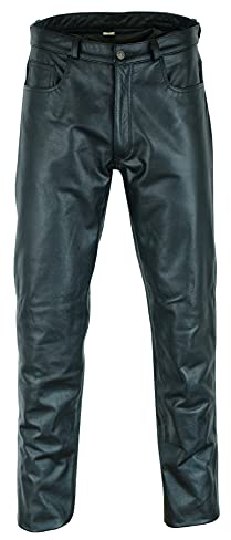 Texpeed Lederjeans herren Rindsleder Oben genarbtes echtleder - Lässige motorrad Biker lederhose Schwarz - 5XL