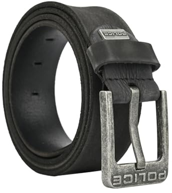 Police Cintura Uomo in Vera Pelle, Fibbia Nickel Free, Accorciabile, Effetto Vintage, Old Fashion Con Scatola 115 (Taglia 48-52)