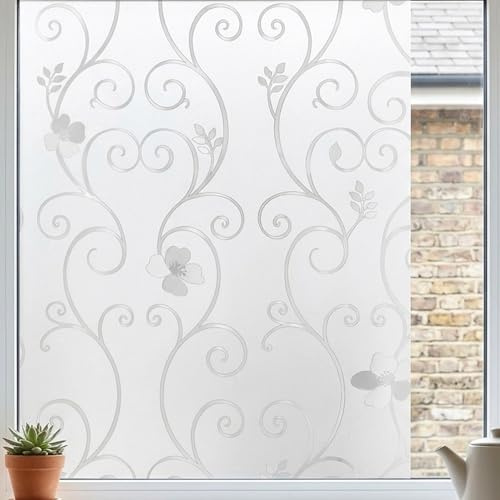 3D Flower Privacy Window Film,Frosted Decorative Glass Door Film,No Adhesive Stained Glass Window Decor,Static Cling Heat Control Anti UV for Home and Office,17.5 inches by 78.7 inches