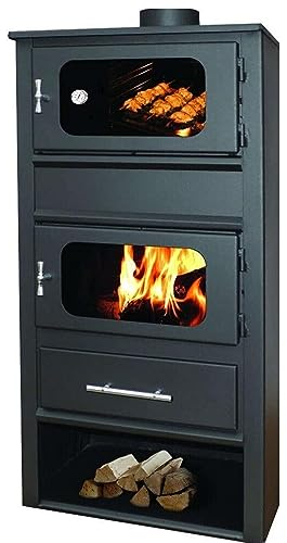 Stufa a Legna Idro Termostufa con Forno in Acciaio 10,9 kW Firenze Idro con Termometro con Vetro Ceramico Ampia vista fuoco Caldaia Termosifoni