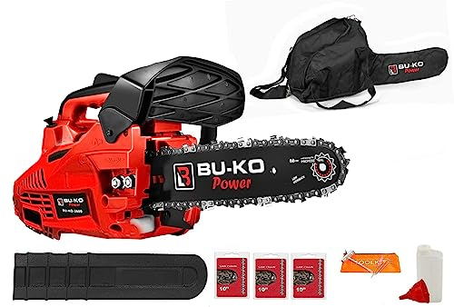 BU-KO 26 cc Lightweight 3.5kg - Top Handled Petrol Chainsaw | 3 Chains and 10 Bar Included | Cover Bag and Full Safety Gear