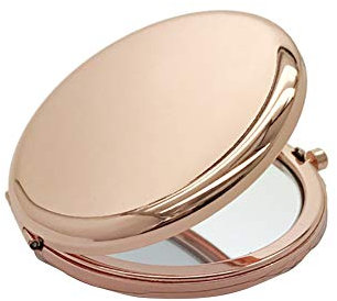 Steellwingsf Portable Mini Makeup Mirror,Solid Color Metal Round Case Double-Side Pop-Up Pocket Makeup Mirror Rose Gold