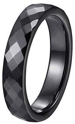 PAURO Damen Schmuck Hoch Poliert Klassisch Design Engagement Hochzeitsband Ringe Keramik 4MM Schwarz Größe 62 (19.7)