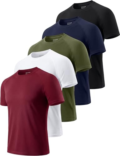 Cimic 5 Piezas Camiseta Deporte Hombre Running Manga Corta Hombre Ropa Deportiva Transpirable Basica para Gym Gimnasio 510 Black White Green Navy Red L