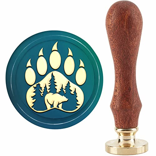 craspire Tampon de Cire pour Sceau d'ours avec Patte d'ours 30 mm/1.18,(1) cm Amovible en Laiton avec Manche en Bois pour Enveloppe D'Invitation, Scrapbooking, Décor