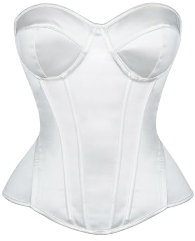 Women's Satin Lace Up Waist Cincher UK Deals Ladies Gothic Corsets Solid Color Bustier Top Lace Up Boned Corset Top Satin Plain Overbust Tummy Control Body Shaper Strapless Lingerie Clubwear