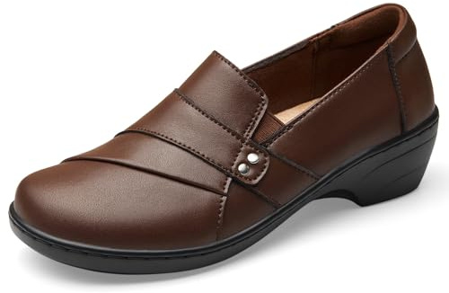 KORDAL Women's Comfortable & Lightweight Coffee Leather Loafers Slip-Ons Stylish Business Casual Dress Shoes Work Office Everyday Walking Shoes for Women UK 7.5