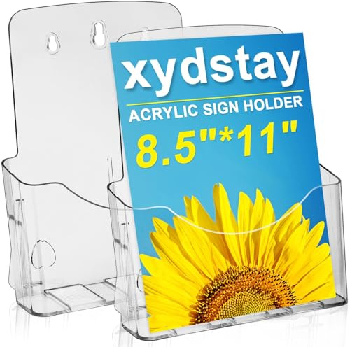 xydstay Acrylic Brochure Holder 8.5x11 Inches Slant Back Design, Clear Display Stand, Plastic Table Stand Sign Holder,Pamphlet Holder Flyer Holder, Acrylic Display Stand,for Office, Home, Store, 2 Pack