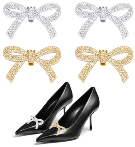 AIBFRID 4 eleganti clip per scarpe con fiocco rimovibile con strass per scarpe da donna accessorio per feste di nozze