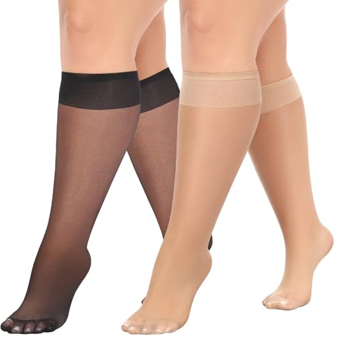 MANZI Knee High Socks Plus Size Sheer Nylon Wide Fit Stretch Knee Highs Set of 10