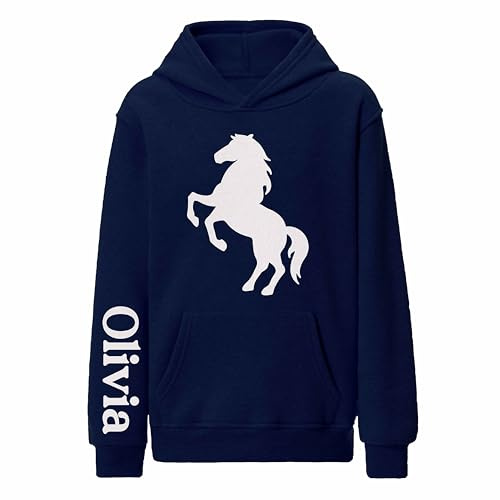 Personalised Horse Girl Hoodie – Custom Horse Jumpers for Kids, Kids Horse Riding Hood - Navy 9-10 Years