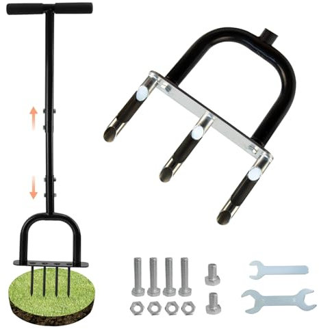 Aireador de césped, aireador para césped, 2 en 1, aireador de césped, mango en T, aireador de césped, escarificador de mano, escarificador, resistente, pájaro carpintero, césped, aireación para suelos