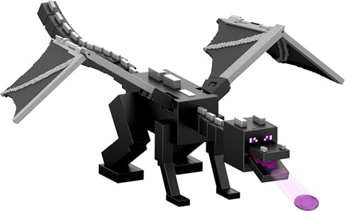Mattel Minecraft - Enderdrago Attacco Fiammeggiante, action figure ispirata al videogioco pixelato con lanciatore e ali mobili, 10 accessori dischi inclusi, 6+ anni, JKC13