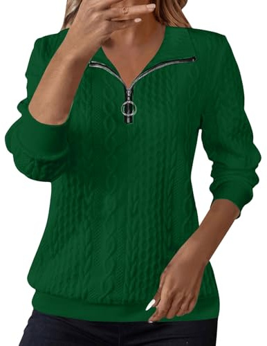 Sweaters for Women UK Women's Jumpers for Women UK Sweatshirts Lapel Half Zip Pullover Knit Cable Ladies Sweatshirt Long Sleeve Tops Fall Winter Sweaters Warm Hoodies Outfit Clothing Green M