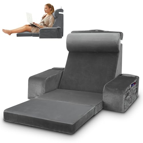 Lesekissen für Bett und Sofa, Lesekissen Bettauflage Kissen mit Abnehmbarer Nackenrolle Sitzkissen und Armlehnen, Rückenkissen mit Tragegriff für Bett, Bettkissen rückenlehne zum Lesen, Fernsehen
