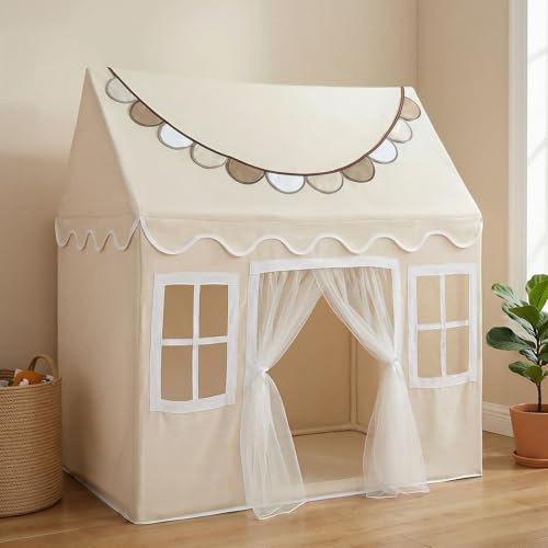 Wilwolfer Tienda de campaña para niños Interior: Tienda de Princesa con Pancarta de Tela - Casa de Juegos para niños pequeños Grandes para niñas y niños - Tienda de campaña para niñas y niños