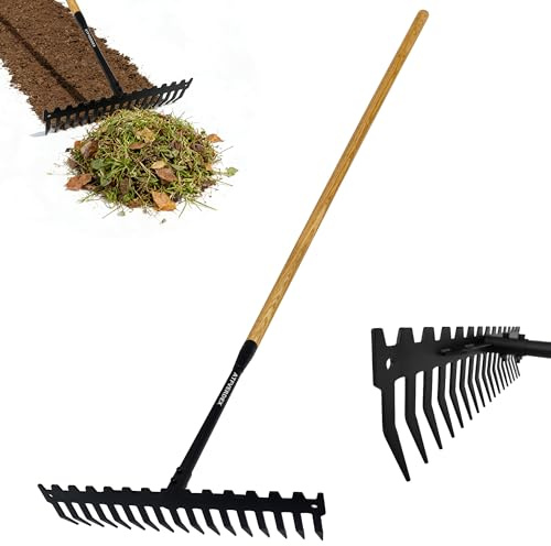 ATFVERDEX Garden Rake,60 Wooden Handle with 17-Tine Metal Bow Rake,Rock Rake Heavy Duty for Loosening Soil,Leveling Gravel,Clearing Fallen Leaves,Removing Sod and Landscaping