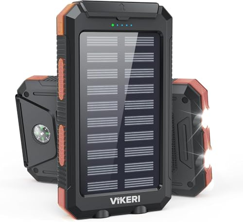 Vikeri Powerbank Solare da 26800 mAh, Power Bank Solare Impermeabile, Porta USB-C per Ricarica Rapida, PowerBank Solare 22