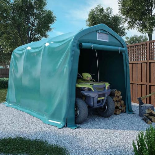 Tienda de garaje de PVC 2,4 x 3,6 m, verde, material 100% resistente al agua, marco de acero galvanizado inoxidable, con techo, paredes laterales y accesorios para un fácil montaje