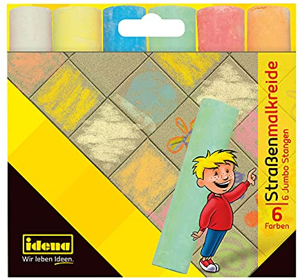 Idena 621731 - Straßenmalkreide im Kartonetui, 6 Stangen in verschiedenen Farben, zum Bemalen von Asphalt, Pflaster oder Beton