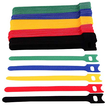 Faburo 100 Bridas Reutilizables y Ajustables para Cables, Brida de Nylon, Bridas Sujeta Cables Eléctricos con Gancho y Bucle, Organizador Cab Corbatas Correa para Hogar y Oficina 5 Colores