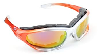 BISOMO Motorrad Sonnenbrille UV 400 Polycarbonat Glas abnehmbarer Schaumstoff Rot Weiß