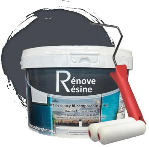 COULEURS D ANTAN Peinture Résine multisupport Intérieur pour Faïence, Carrelage, Douche, Baignoire 5m² - RAL 7024 Gris graphite + Kit d'application OFFERT