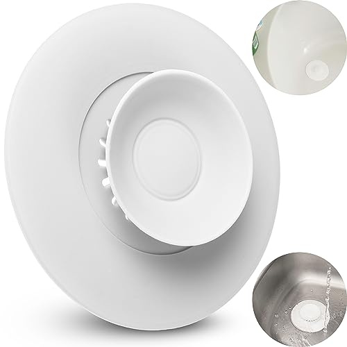 Tapón de Drenaje Universal, 1 pza, Ø 11 cm, Blanco, en Silicona, con Filtro Colador de Cabello y Desecho de Alimentos, para Orificios de Desagüe de Fregadero de Ø 80 mm, Lavabo, Bañera, Filtro Drenaje