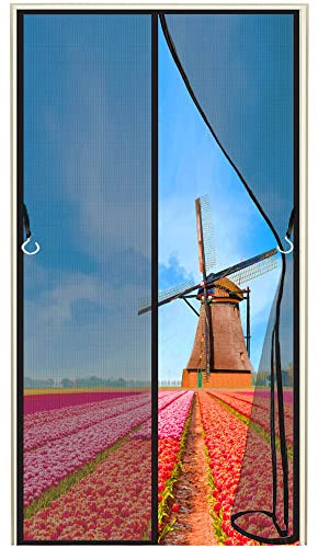 Magnetic Screen Door, 125x185cm Door Screen Magnetic Closure, Screen Door Protector for Dogs, Mesh Screen Door with Magnets, Large Pet & Kid Friendly, Black, 663 Size